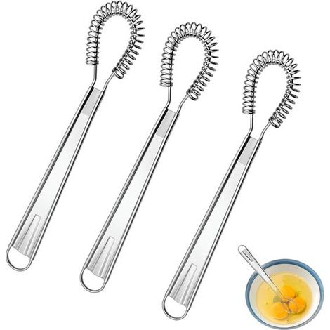Juego de batidores en espiral - Mini batidores de acero inoxidable - Utensilios de cocina - Diseño de batido en espiral - 21 cm - Color plata (1/5)