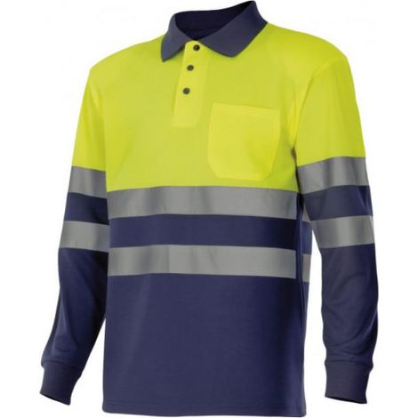 Polo bicolor manga larga de alta visibilidad VELILLA BASIC Serie 305507 3XL Azul marino / Amarillo flúor (1/5)