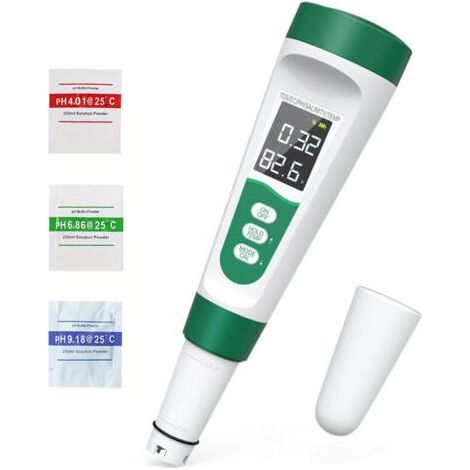 Testeur de sel, pH-mètre, testeur d'eau numérique 5 en 1 pour la salinité, la température, la conductivité et le TDS pour piscine, spa et aquarium. (1/4)