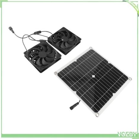 Kit de ventilateur extérieur solaire - FAFEICY - Kit double - 12 W (silicium monocristallin) - Jusqu'à 3 000 tr/min - Noir (1/5)