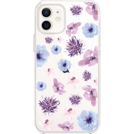Custodia Flexi in silicone trasparente per iPhone 12 Mini, fiori blu e viola (1/5)