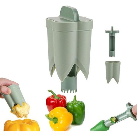 Cortador de pimentón - Cortador de pimienta - Preparación de comidas - Diseño 2 en 1 - 11 x 5,5 cm - Multicolor (1/5)