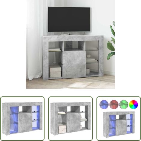 vidaXL Rangement salon - Meuble TV LED d'Angle Gris béton 100x40x68cm Bois d'ingénierie (1/5)