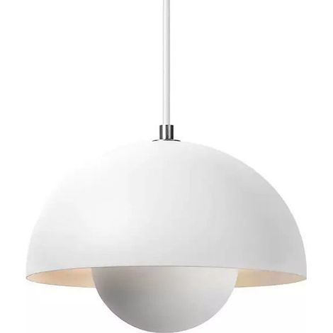 Lustre moderne, suspension en métal, plafonnier avec ampoule, lumière blanc froid (6000 K), diamètre : 23 cm, blanc (1/5)