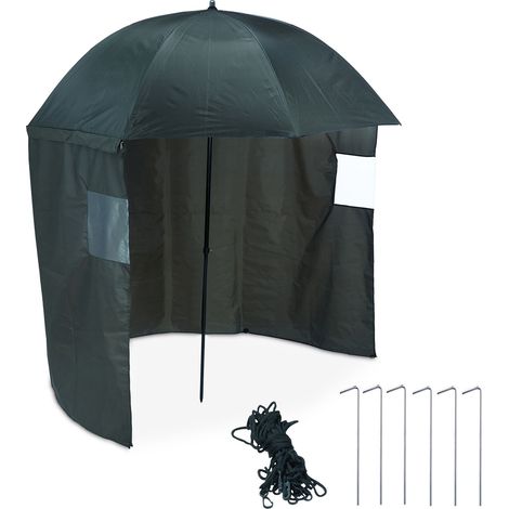 Relaxdays Ombrello a Tenda, Ombrellone da Pesca, Spiaggia, Mare, con Telo Laterale, Picchetti e Custodia Viaggio, Verde