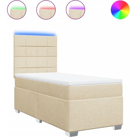 Lit simple  Lit adulte  Sommier à lattes de lit et matelas Crème 90x190 cm Tissu