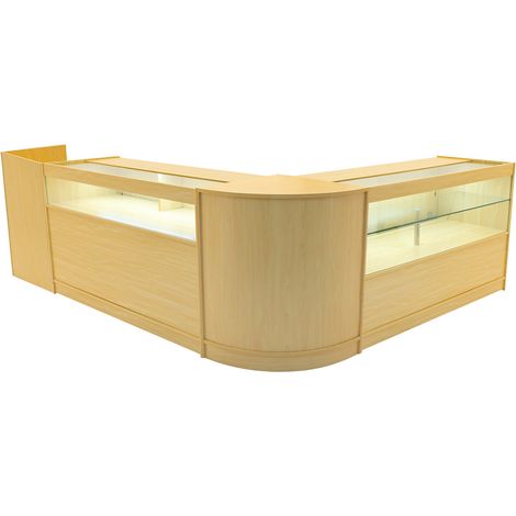 Comptoirs de Vente MDF Érable LED Blancs Intégrés Ensemble Gravity B1500, C1500, CM60, TB60 3 Étagères Portes Coulissantes Verouillables Rangement Commerciale Réception Bureau Vêtements [Clés INCLUS] (1/5)
