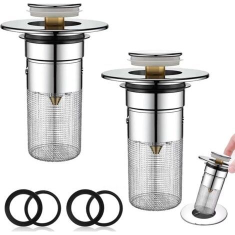 2 pcs Sink Drain with Removable Filter, 34-40mm Stainless Steel Floor Drain Filter, Pop up Sink Drain Filter for Bathroom Sink Kitchen (1/5)