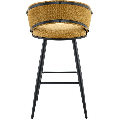 Lot de 4 tabourets de bar modernes en velours jaune avec pieds en fer noir, pour l’espace bar à la maison (1/5)
