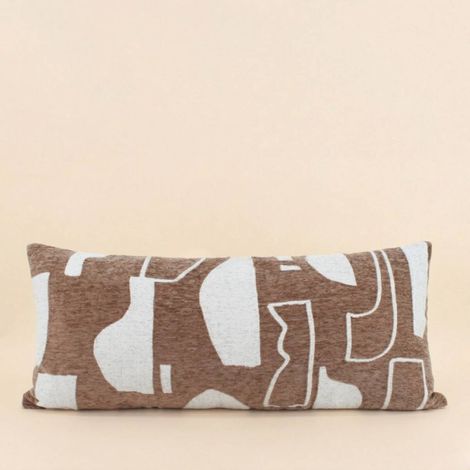 Coussin en jacquard chenille motifs ethniques marrons 30x70cm (1/5)