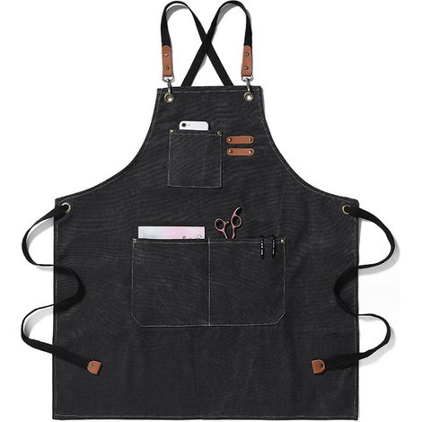 Tablier De Cuisine - Toile Coton Épaisse Lavée - Dos Croisé Réglable - Poches Multiples - Taille M à XXL (1/5)