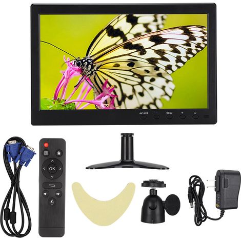 Écran LCD HD 1080P 10,1 pouces avec entrées HDMI / VGA / BNC / AV, moniteur large écran compatible 100-240V
