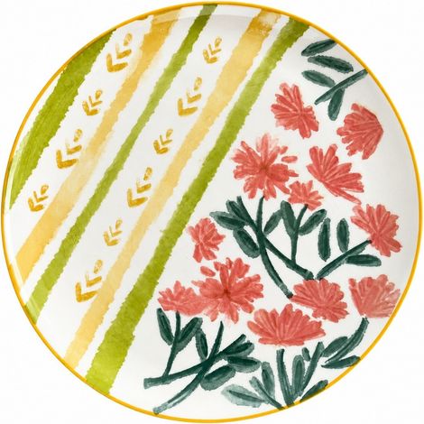 Assiette en céramique de 28 cm (11 pouces) « Jardin de printemps », décorée à la main avec un décor sous émail. (1/5)