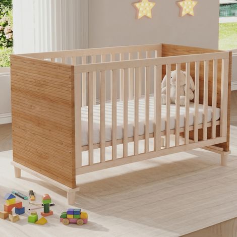 MEUBLIV Lit bébé 70x140 cm naturel – sommier réglable 5 hauteurs, sans matelas (1/5)