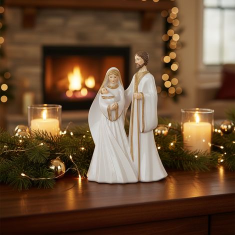 Statuette natività con abiti bianchi e oro per decorazioni natalizie da h 22 cm
