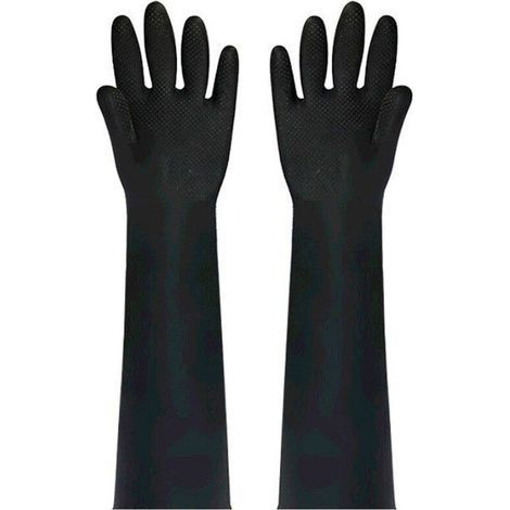 Gants industriels en latex allongés de 40 cm, résistants aux acides, épais, longs, en caoutchouc noir (1 paire) (1/5)