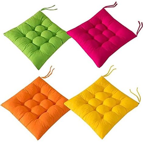 pièces - Coussin de chaise - Couleur unie - Coussin de salle à manger - Coussins de chaise de jardin - Pour usage intérieur - 40 cm x 40 cm - Rose, vert, jaune et orange - Polyester (1/5)