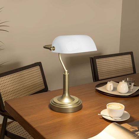 Banker-Schreibtischlampe mit verstellbarem Schirm und Wippschalter für Büro/Bibliothek, Weiß