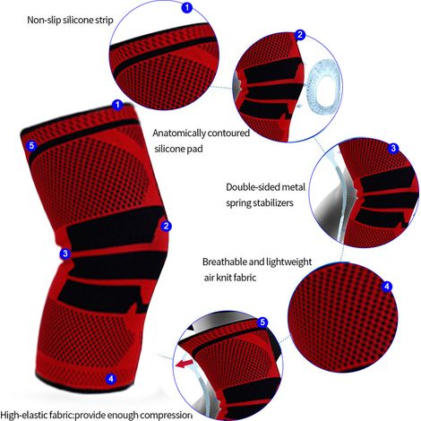 Genouillère professionnelle de compression avec coussinets en gel rotuliens et ressorts pour la course à pied et la randonnée sportive (1/5)