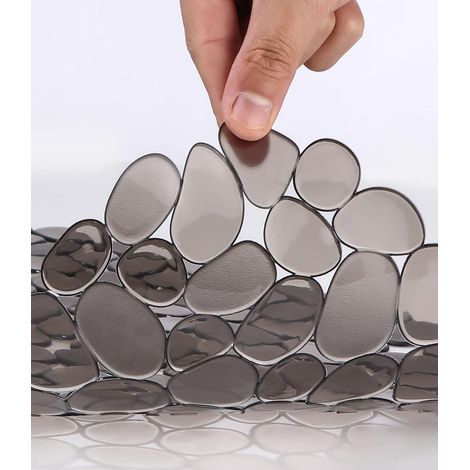 Juego de 2 protectores de PVC para fregadero de cocina, 40x30 cm, con forma de guijarro (gris claro). (1/4)