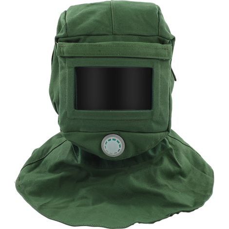 GARRYFIZH Cagoule de sablage avec visière de protection faciale, ventilation, anti-poussière, coupe-vent, en toile châle, résistante aux rayures et à la chaleur, protège-nuque