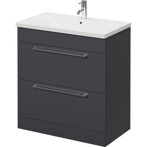 Napoli 460 Gloss Grey 800mm 2 Drawer Vanity Unit with Glide Basin - 800mm - Chrome 480mm Handle