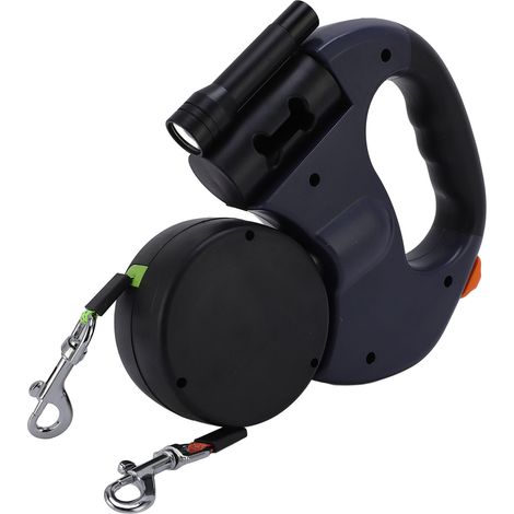 Automatische, einziehbare Doppelleine für Hunde mit eingebautem LED-Licht und komfortablem Griff, ideal für kleine und mittelgroße Hunde (blau). (1/5)