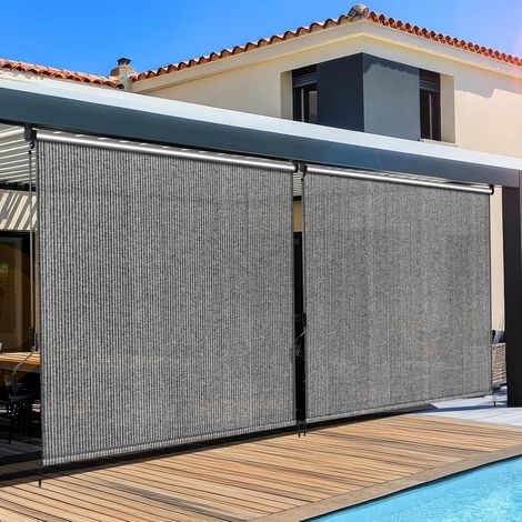 2 PCS Auvent Vertical,Store Vertical,Toile d'ombrage HDPE pour pergola de terrasse,Auvent de Balcon-(240x180 cm,Gris)
