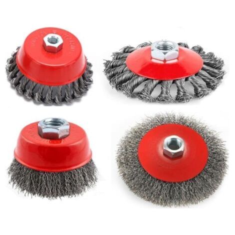 4 Pièces Brosse Metallique Meuleuse M14 Brosse Conique de 75mm et 100mm Brosse de Ponçage Métallique Meuleuse D'angle (1/4)