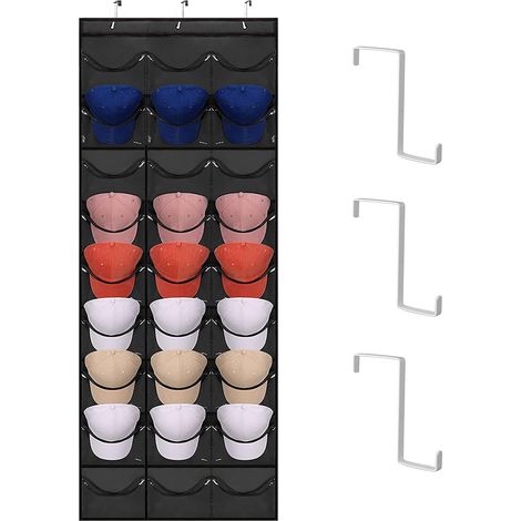 Porte Casquette, Porte-chapeaux de baseball à suspendre sur une porte Sac de Rangement pour Chapeaux avec 27 Poches,Support de Chapeau de Baseball pour Porte/mur (Noir) (1/5)
