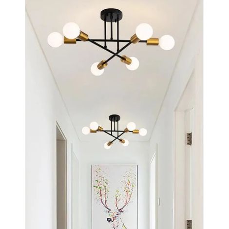 kawoo 2pcs Plafonnier Industriel Salon,6lampes Lustre Suspension Retro en Aluminium Designe Vintage pour Salon Chambre (1/4)