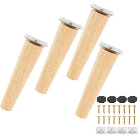 Ensemble de 4 pieds de canapé en bois massif, pieds de meubles, supports TV, lits, pieds de remplacement fiables en bois avec tapis antidérapant, plaque de montage et vis (hauteur 15 cm, plat). (1/5)