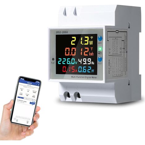 Medidor eléctrico monofásico, montaje en riel DIN, medidor inteligente Wi-Fi multifunción 6 en 1, CA 40-300 V, 100 A (kilovatio-hora).