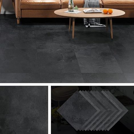 Thick 16 Lino Floor Tiles 30 x 30 cm PVC Adhesive Floor Tile Dark Grey Blade PVC Adhesive Bathroom Floors Adhesive Kitchen Tiles Floor Sticker Living Room (1/5)