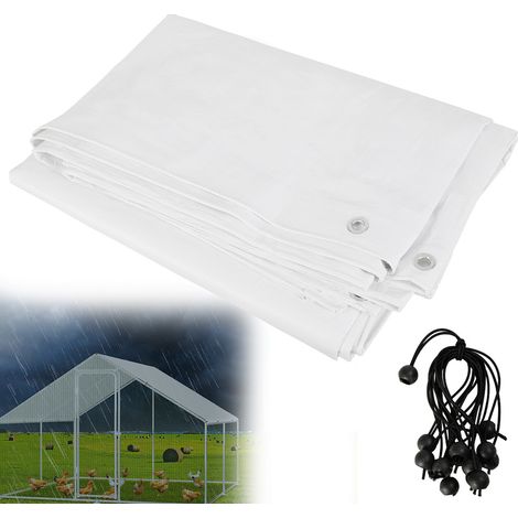 Randaco Bâche PE pour poulailler 3,43 × 2,0 m – Couverture imperméable et anti-UV avec 14 tendeurs, idéale pour enclos, volières et clapier