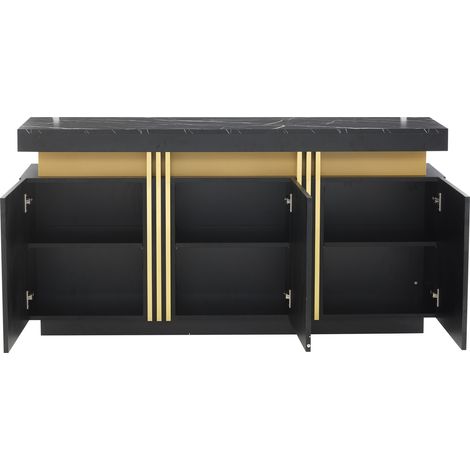 Aparador moderno negro 140 x 38 x 70 cm con 3 puertas y estantes regulables (1/5)
