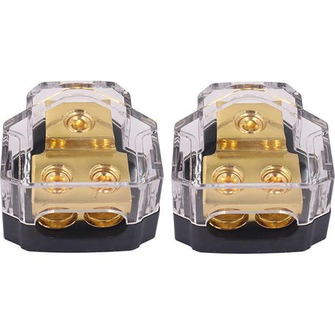 2x Audioverstärker-Stromverteilerblock (1 Eingang, 2 Ausgänge) – Stromverteilerblöcke mit Masseanschluss für Autoverstärker – Audio-Splitter (1/5)