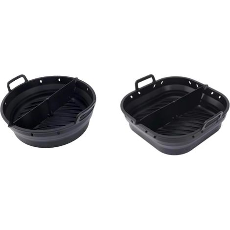 2 Fodere in silicone per friggitrice ad aria (rotonda + quadrata) - Accessori per friggitrice ad aria - Antiaderenti - Per modelli da 5 a 8 litri - Nere (1/4)