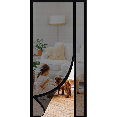 Moustiquaire noir facile à installer à ouverture latérale pour balcon, magnétique, anti-insectes, 110 x 220 cm, en fibre de verre (1/5)