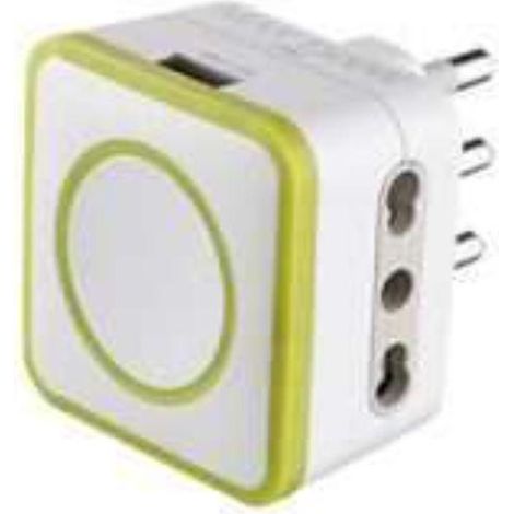 Adattatore triplo gummy 2 prese bivalenti 10 16a usb 1.2a verde electraline 72086 (1/2)