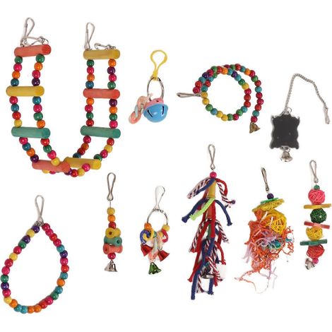 Jouet pour oiseaux, lot coloré sans toxique, balançoire perroquet avec crochets, jouets à mordiller pour perruches et calopsittes (1/5)