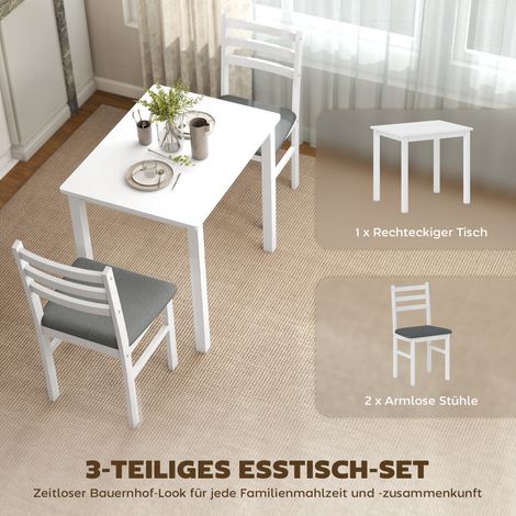Set de table à manger 3 pièces avec 2 chaises rembourrées, table de cuisine pour petits espaces, gain de place, MDF blanc (1/5)