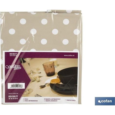 Nappe imperméable antitache à pois 140x200cm en vinyle et polyester beige et blanc
