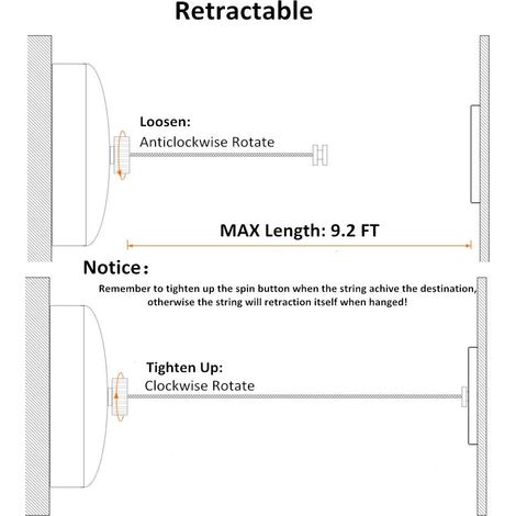Corde à linge rétractable sans perçage en acier inoxydable, sèche-linge mural avec câble nylon ajustable (1/4)