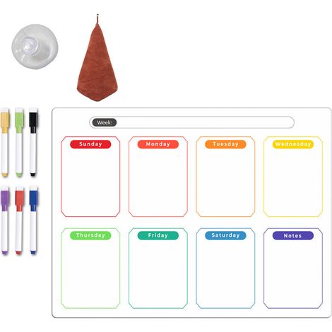 1 Tableau blanc magnétique, plastique, avec stylo et chiffon, pour réfrigérateur et placard, calendrier hebdomadaire effaçable à sec (1/5)