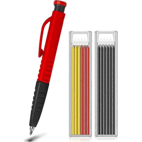 Crayons de charpentier mécaniques Crayons de construction avec taille-crayon intégré + 12 recharges pour Carpente (1/5)
