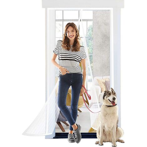 Moustiquaire Porte - 120 x 210 cm - Fermeture Magnétique Automatique - Pour Portes Intérieures Terrasse Coulissantes - Blanc