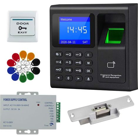 Kit de Système de Contrôle d'Accès de Porte RFID d'Empreintes Digitales de Mot de Passe de Carte,Clavier de Sécurité à Domicile,Bouton de Sortie,10 Porte-clés (NC Electric Strike Lock Kit) (1/5)