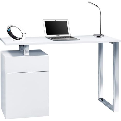 Homeology CALISTA Gloss White with Brushed Steel Legs Contemporary Home Office Computer Desk (1/5)