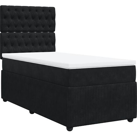 Maison Exclusive - Sommier à lattes de lit avec matelas Noir 90x190 cm Velours (1/5)